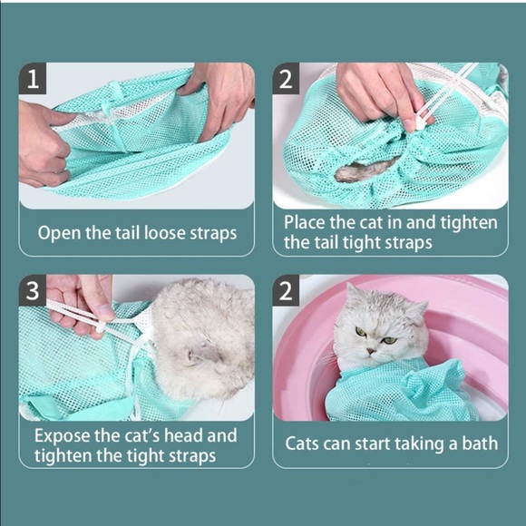 Cat Grooming Mesh Bag and 4 Pcs Anti-Scratch Cat Shoes Silicone Boots
